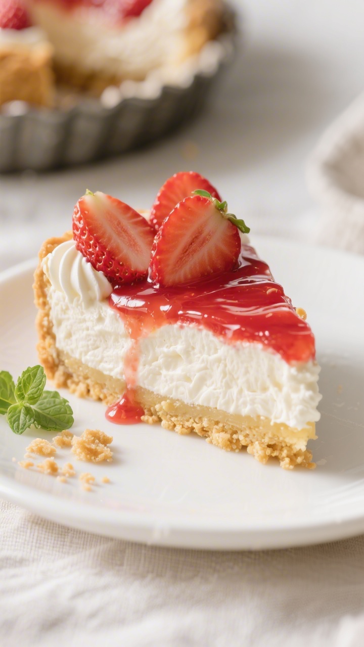 Close-up detail: A slice of the Fresh Strawberry Dessert just lifted from the pan, showing distinct 