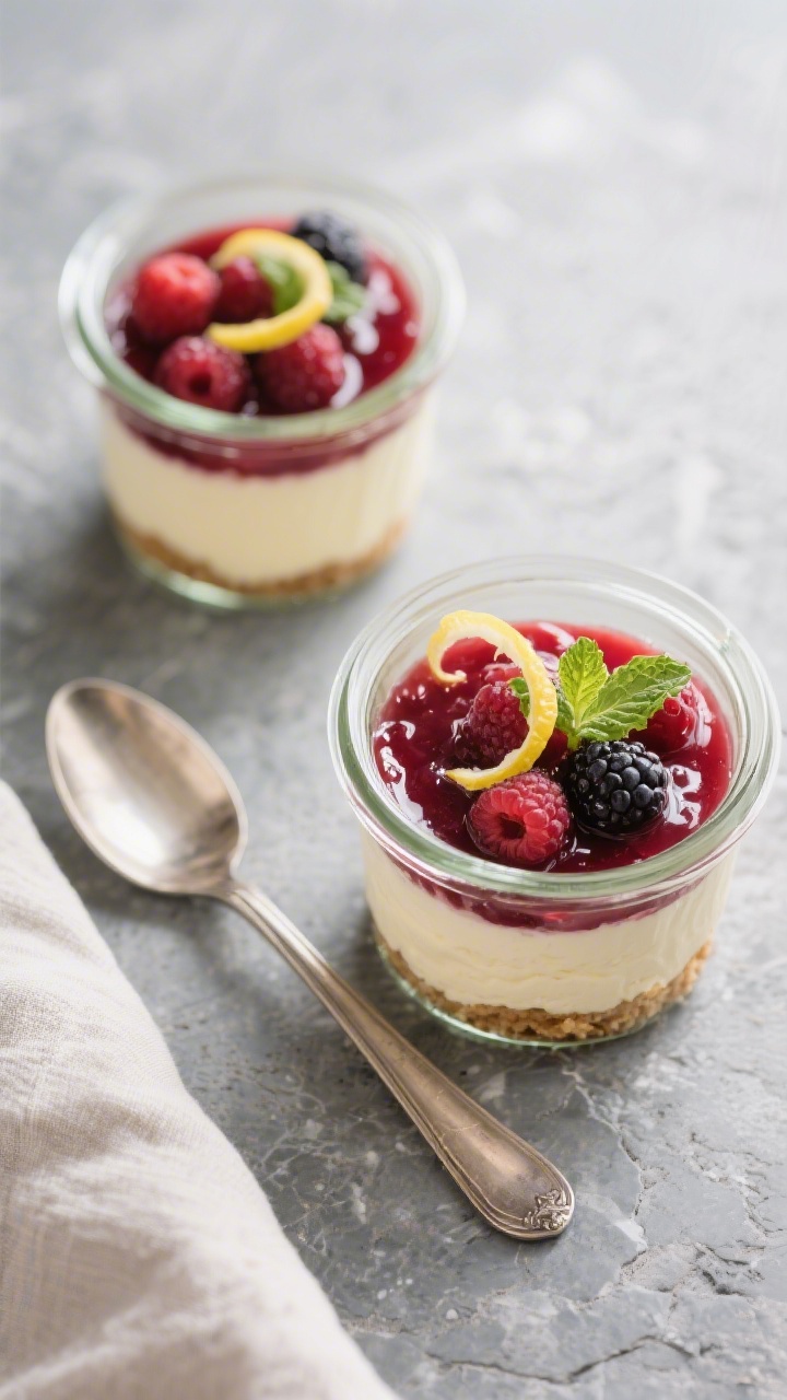 Final dish, overhead: Tasty top view of the assembled sugar free cheesecake-style mousse in two smal