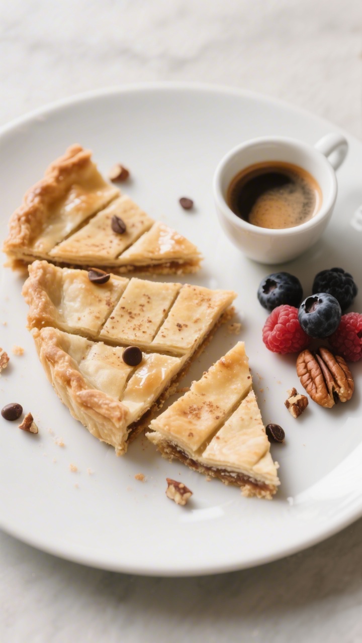 Final dish presentation: Beautifully plated pie crust dessert pieces broken along score lines into n