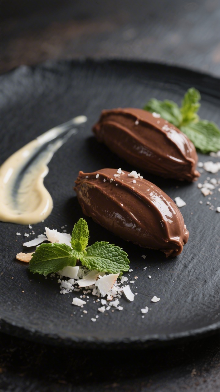 Final dish presentation: Restaurant-quality plated chocolate avocado mousse quenelles, ultra-smooth 