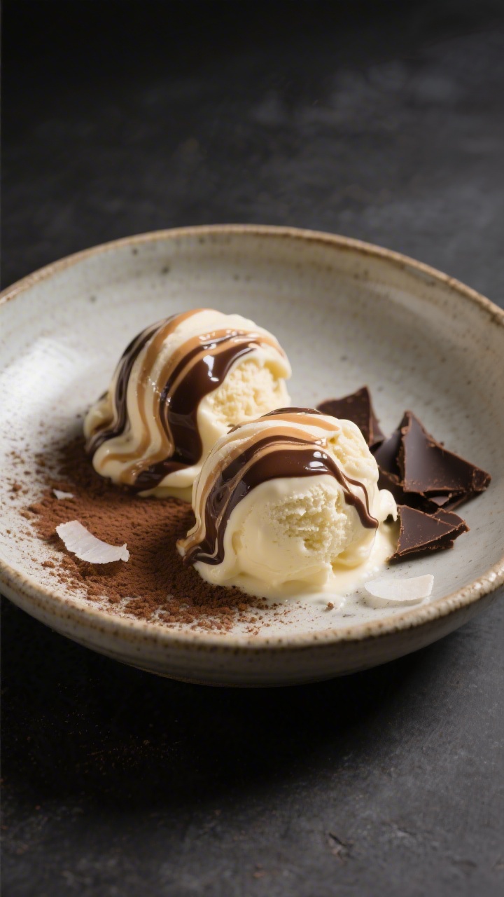 Final dish presentation: Restaurant-quality plated scoopable banana ice cream after a brief freeze, 