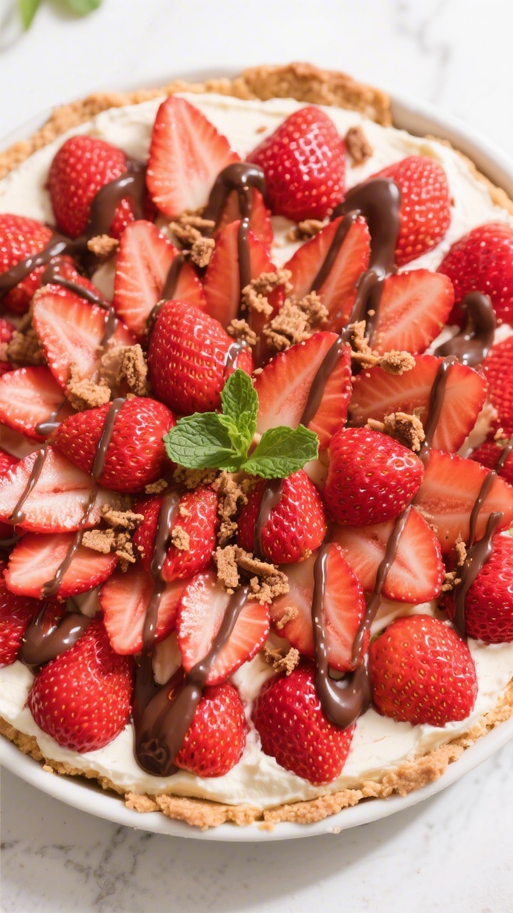 Final dish top view: Restaurant-quality presentation of the finished no-bake strawberry dessert in a