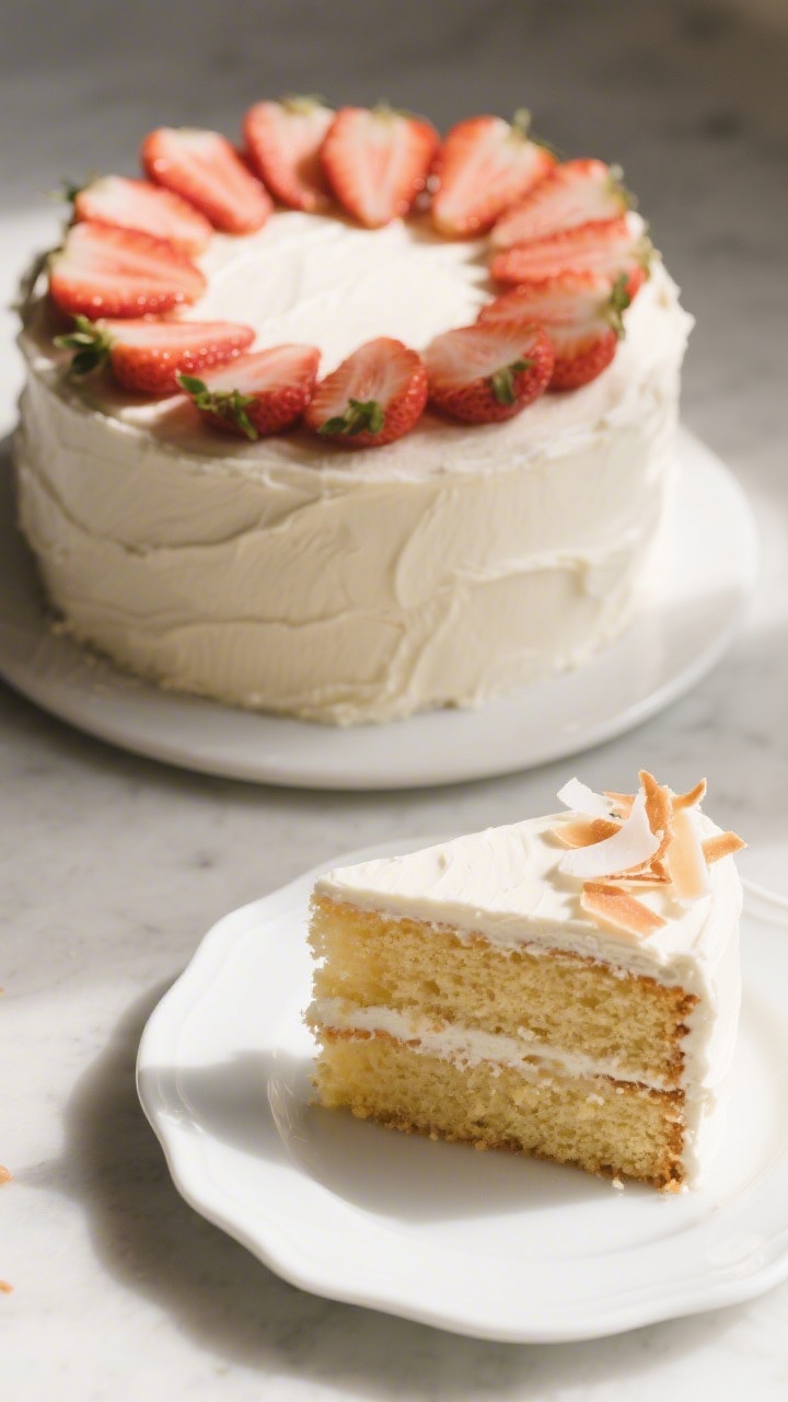 Final plated layer-cake presentation: two 8-inch rounds stacked and smoothly frosted with cream chee