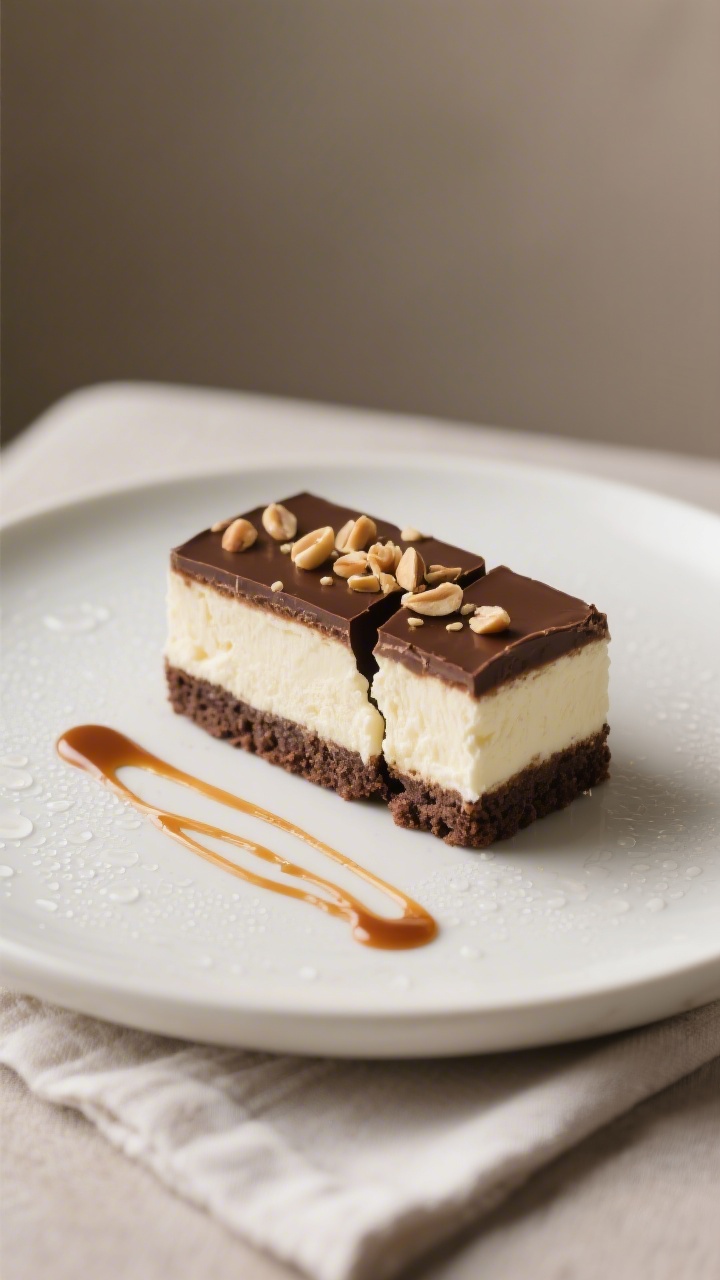 Final plated presentation: A single thick slice of the layered ice cream dessert on a matte white pl