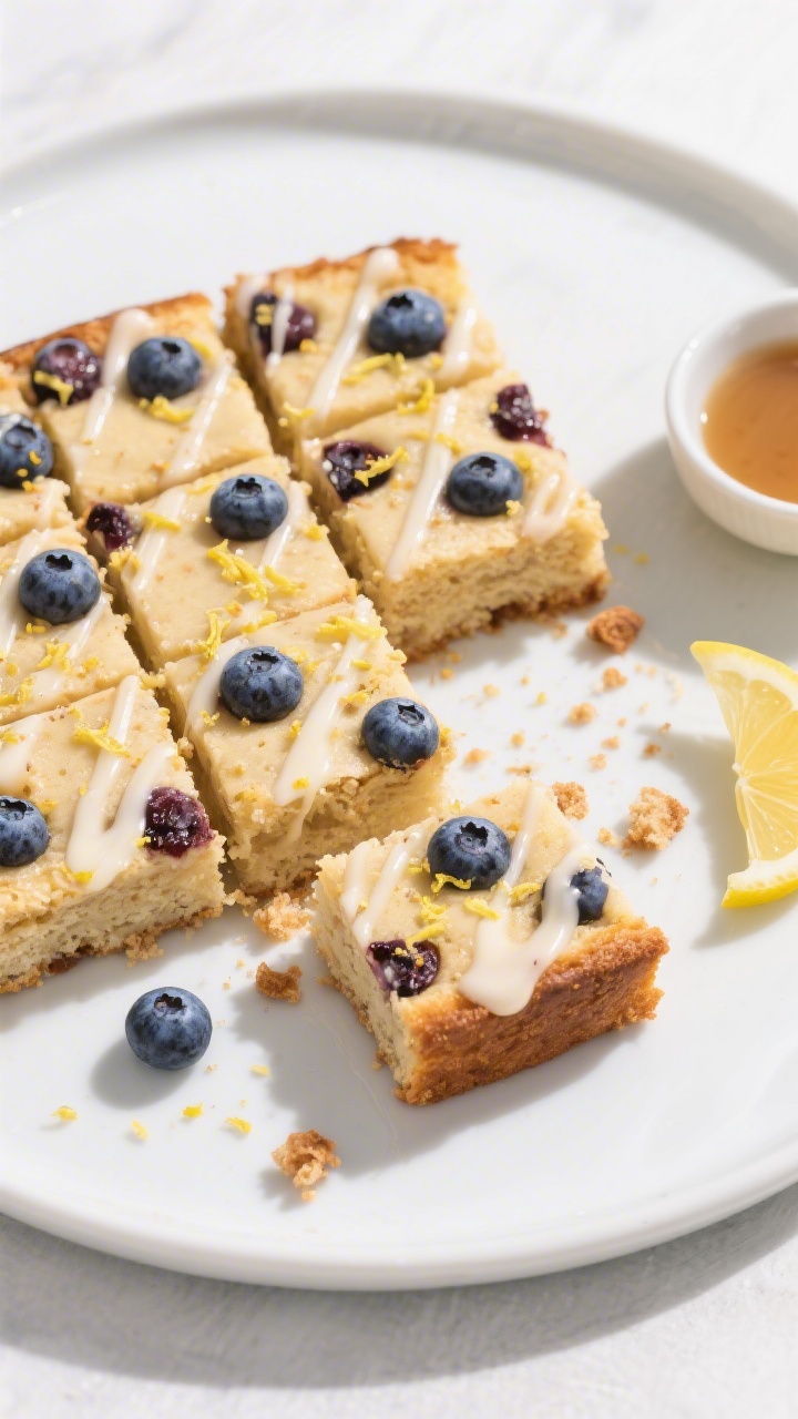 Overhead “tasty top view”: The final Berry Vanilla variation sliced into neat squares on a matte