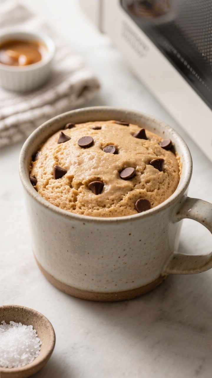 Process shot at a 45-degree angle of the batter just after microwaving and a 1–2 minute rest, show