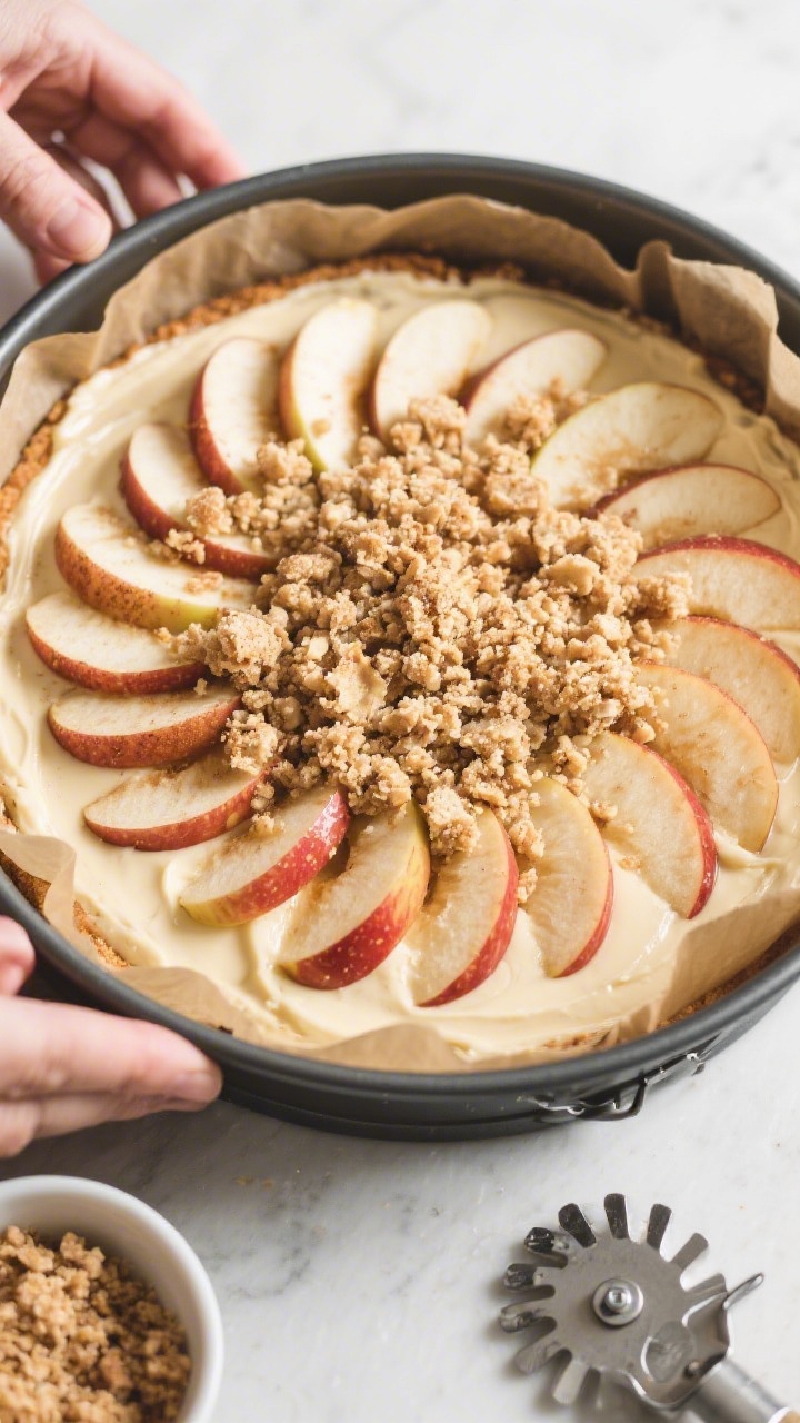 Process shot capturing assembly before baking: batter spread evenly in a 9-inch parchment-lined spri