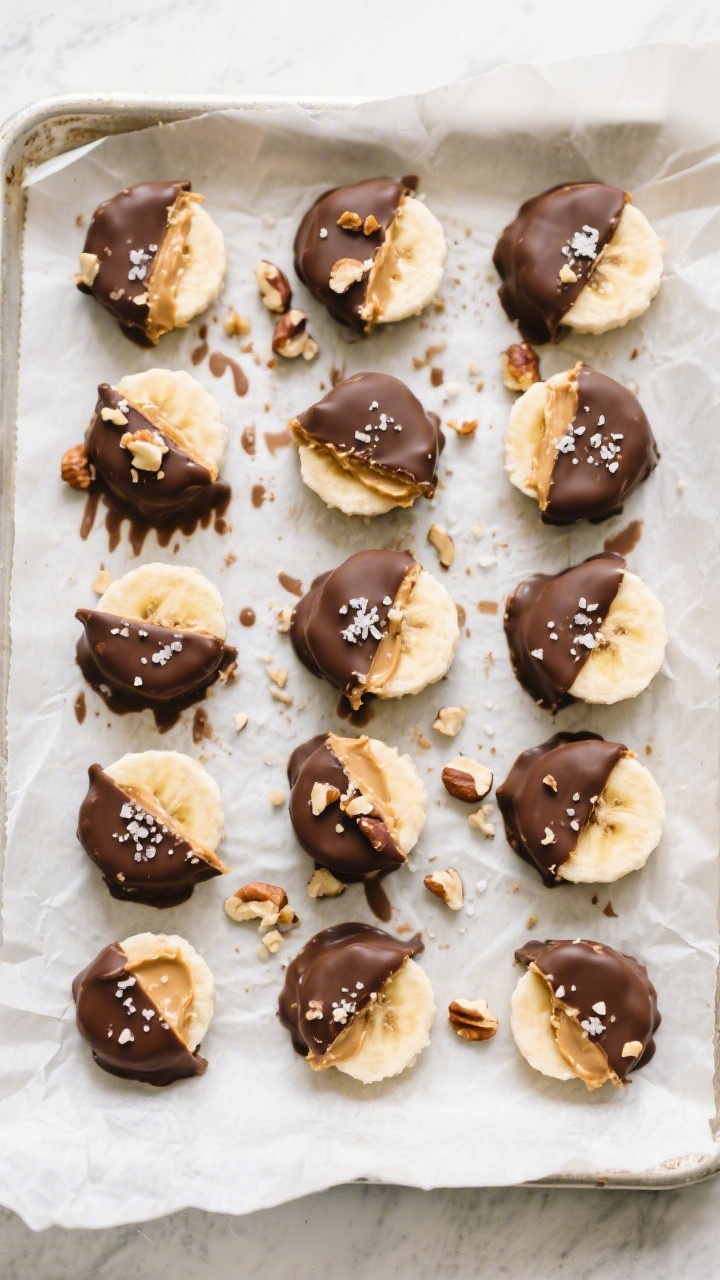 Tasty top view: Overhead shot of a parchment-lined tray filled with fully set Chocolate Peanut Butte
