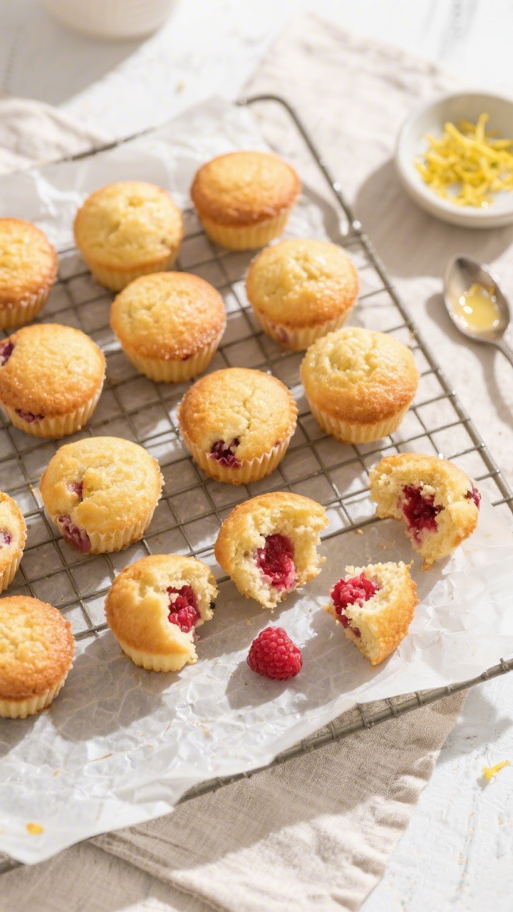 Tasty top view: Overhead shot of a parchment-lined cooling rack filled with freshly baked mini lemon