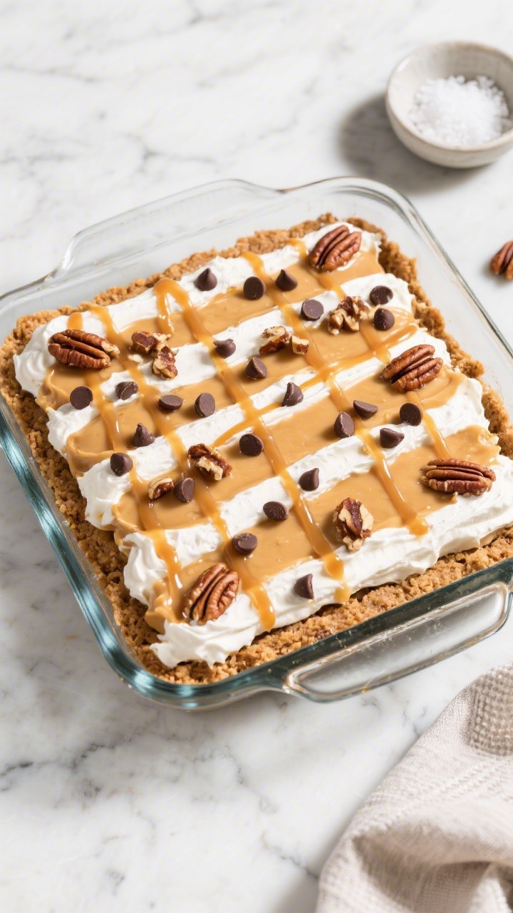 Tasty top view: Overhead shot of the dessert set in a 9-inch square glass dish, perfectly defined st